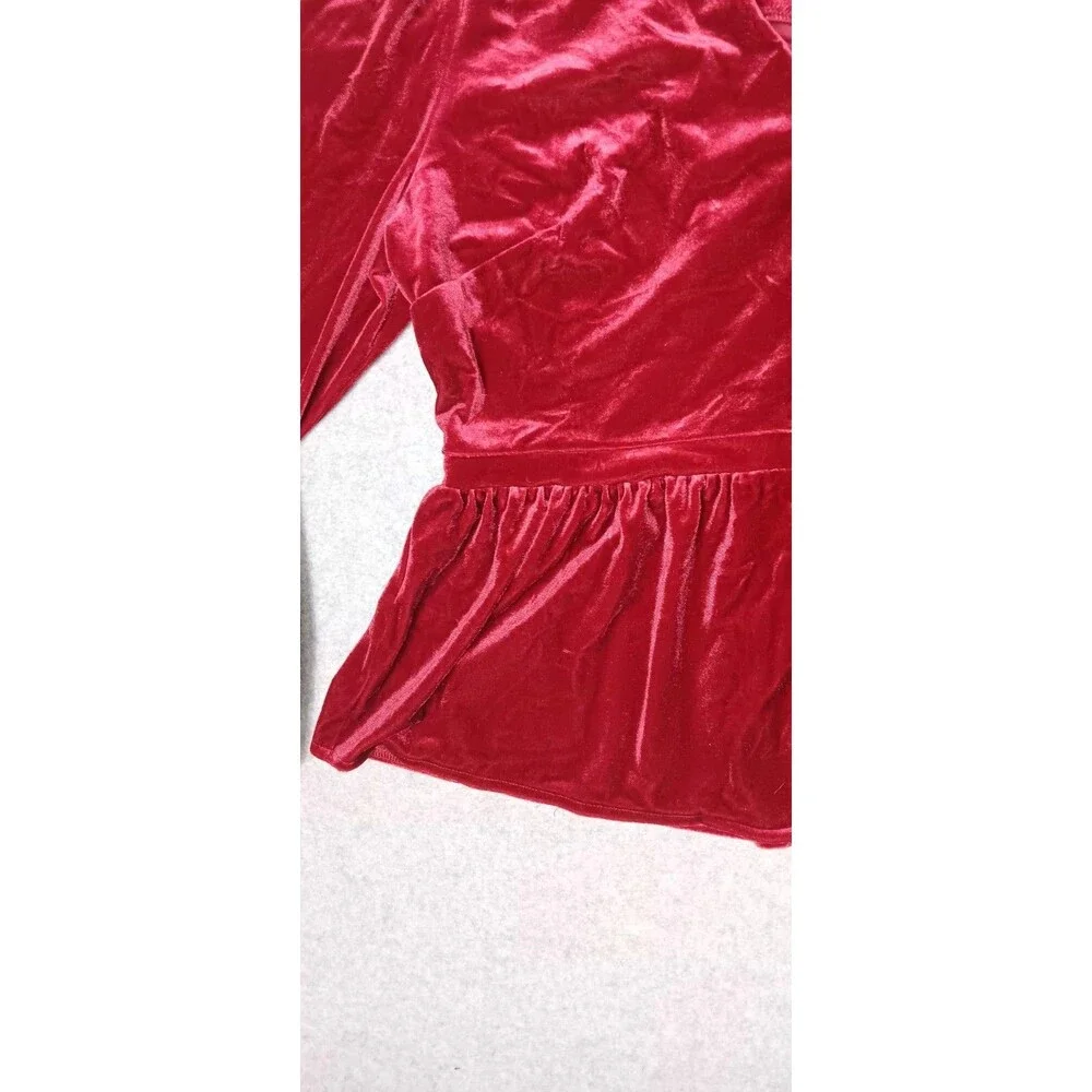 Old Navy Velvet Peplum Waist Defining Blouse Small Deep Red Puff Sleeve Babydoll